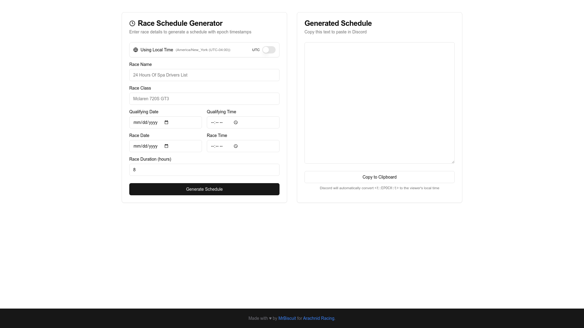 Race Stint Calculator